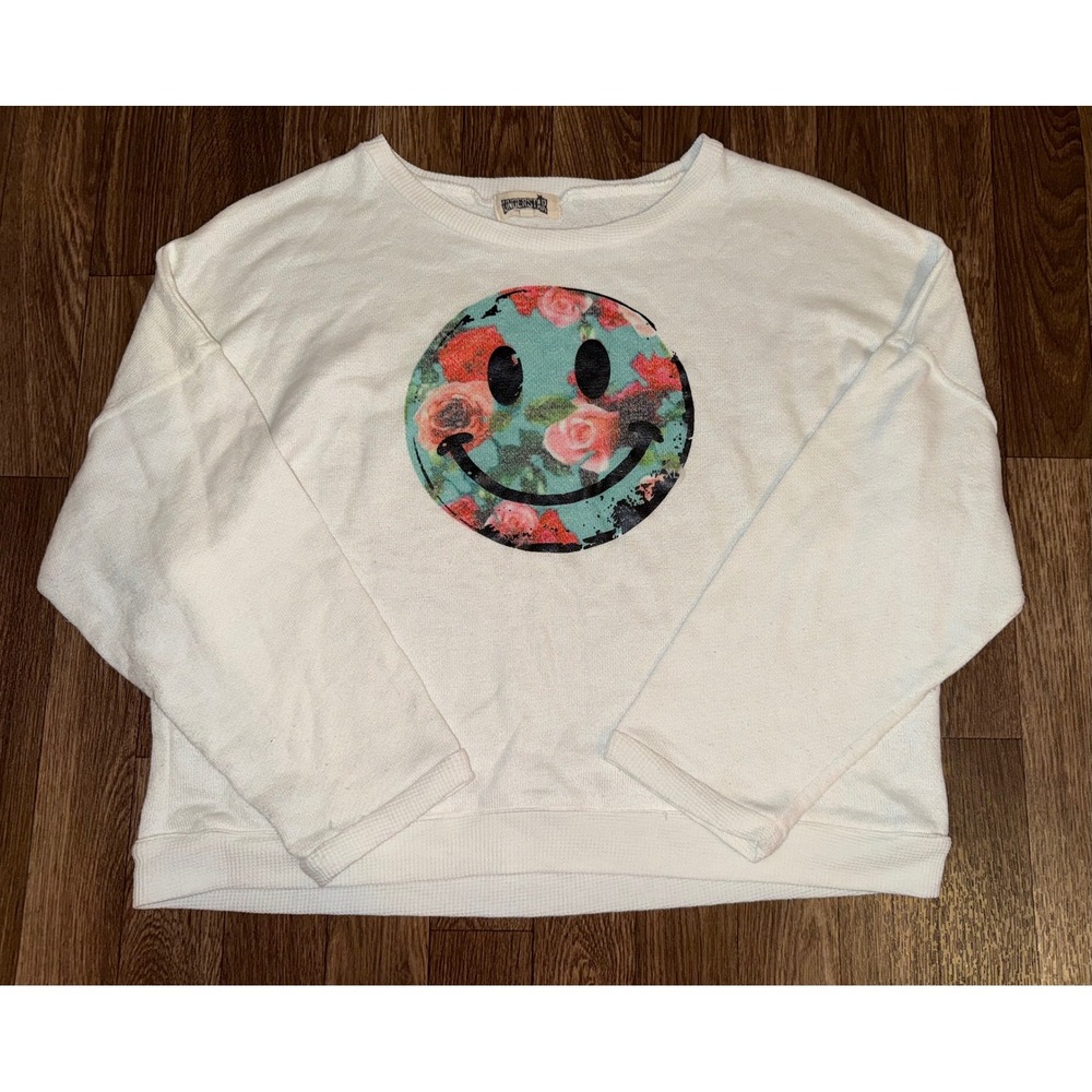 UNDERSTAR White Floral Smiley‎ Face Sweatshirt Top XL